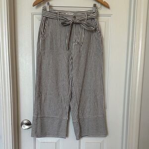 Moon river brown white striped wide leg crop belted pant small linen and viscose